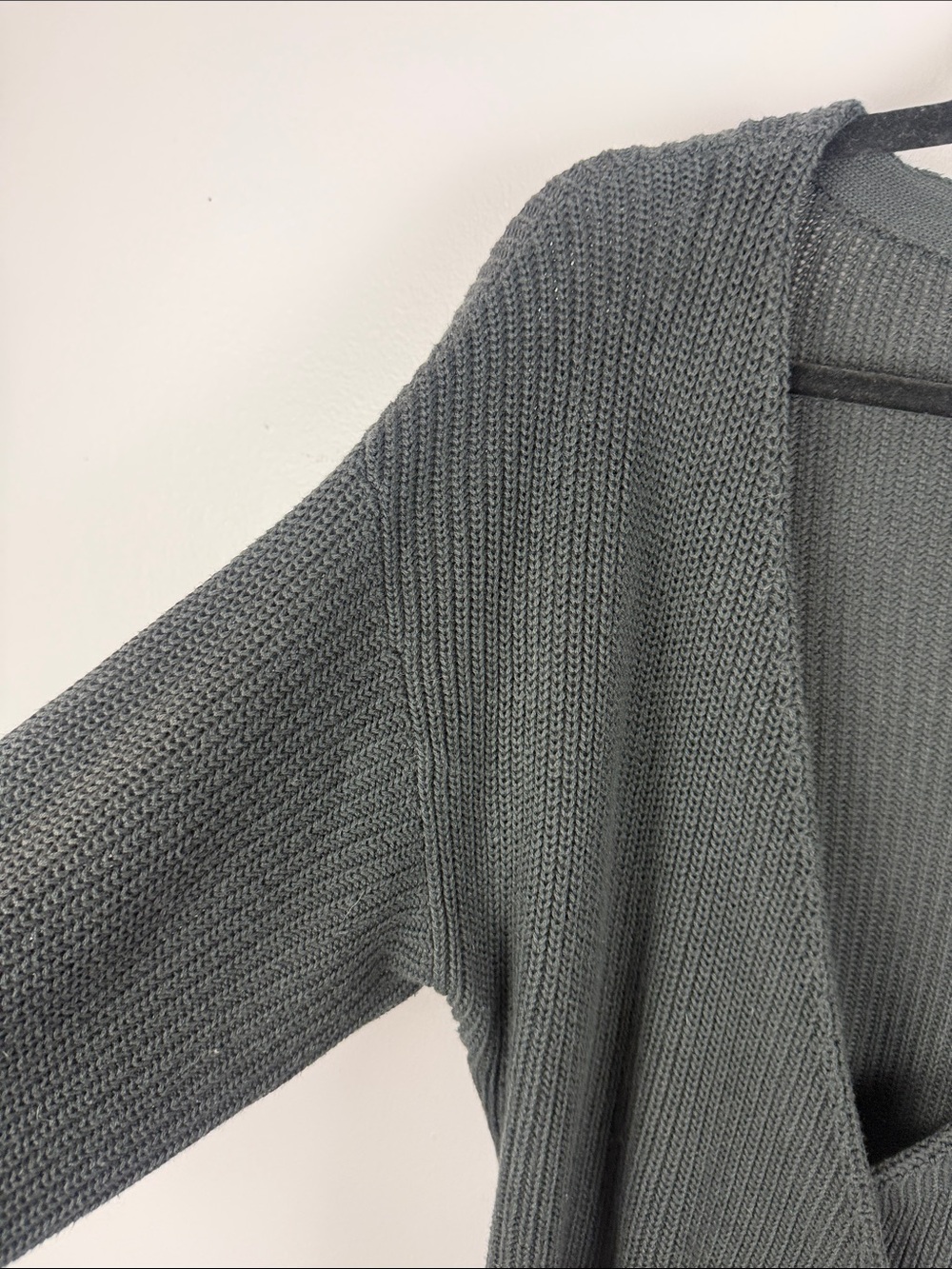 ICHI Ihbasil Cotton Blend Charcoal Grey Knit Wrap Cardigan Sweater Size L - Picture 4 of 12